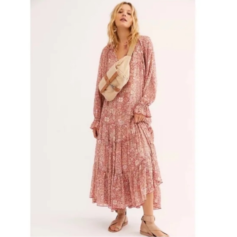 Free People Feeling Groovy Pink Floral Maxi Dress